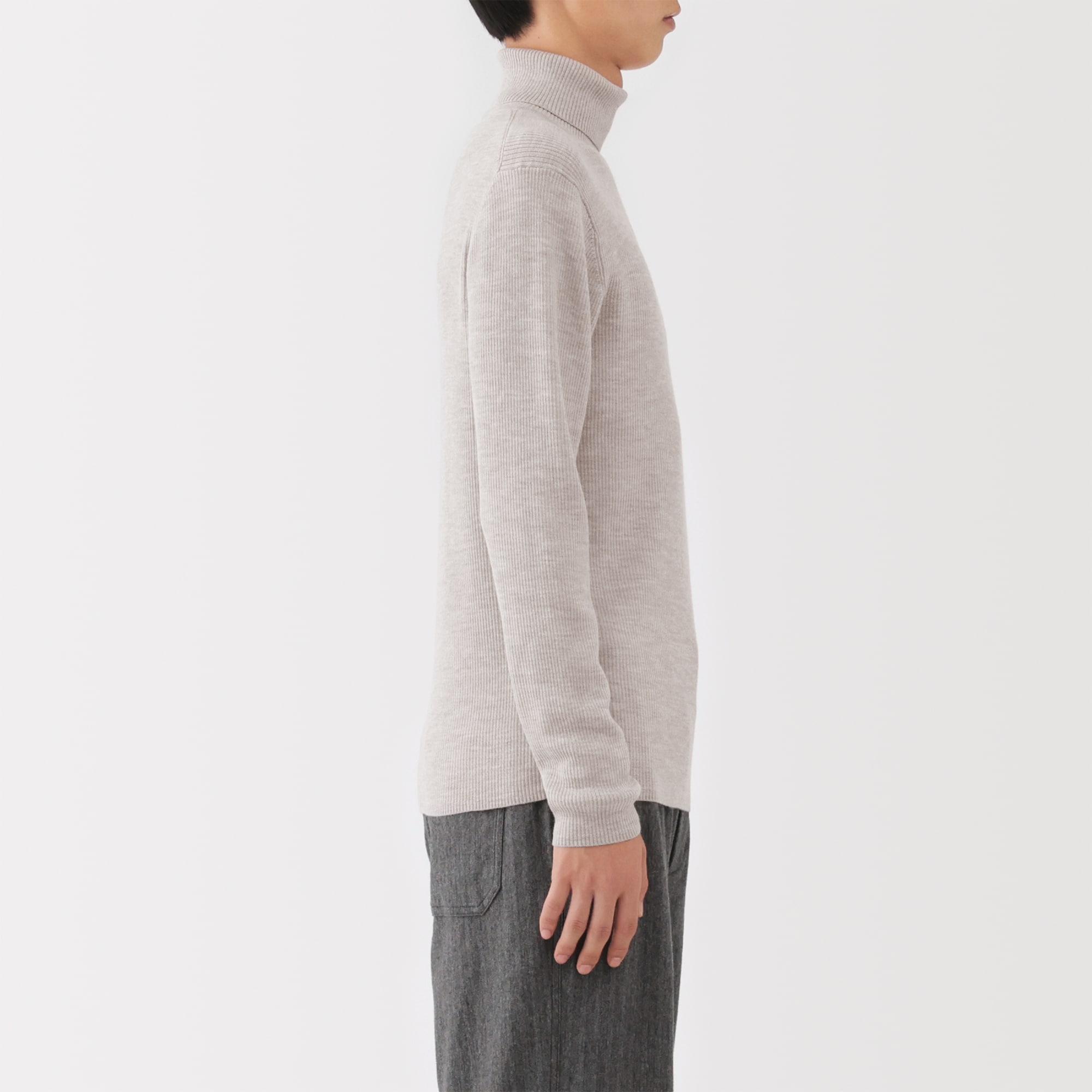 紳士　洗えるウールリブタートルネックセーター