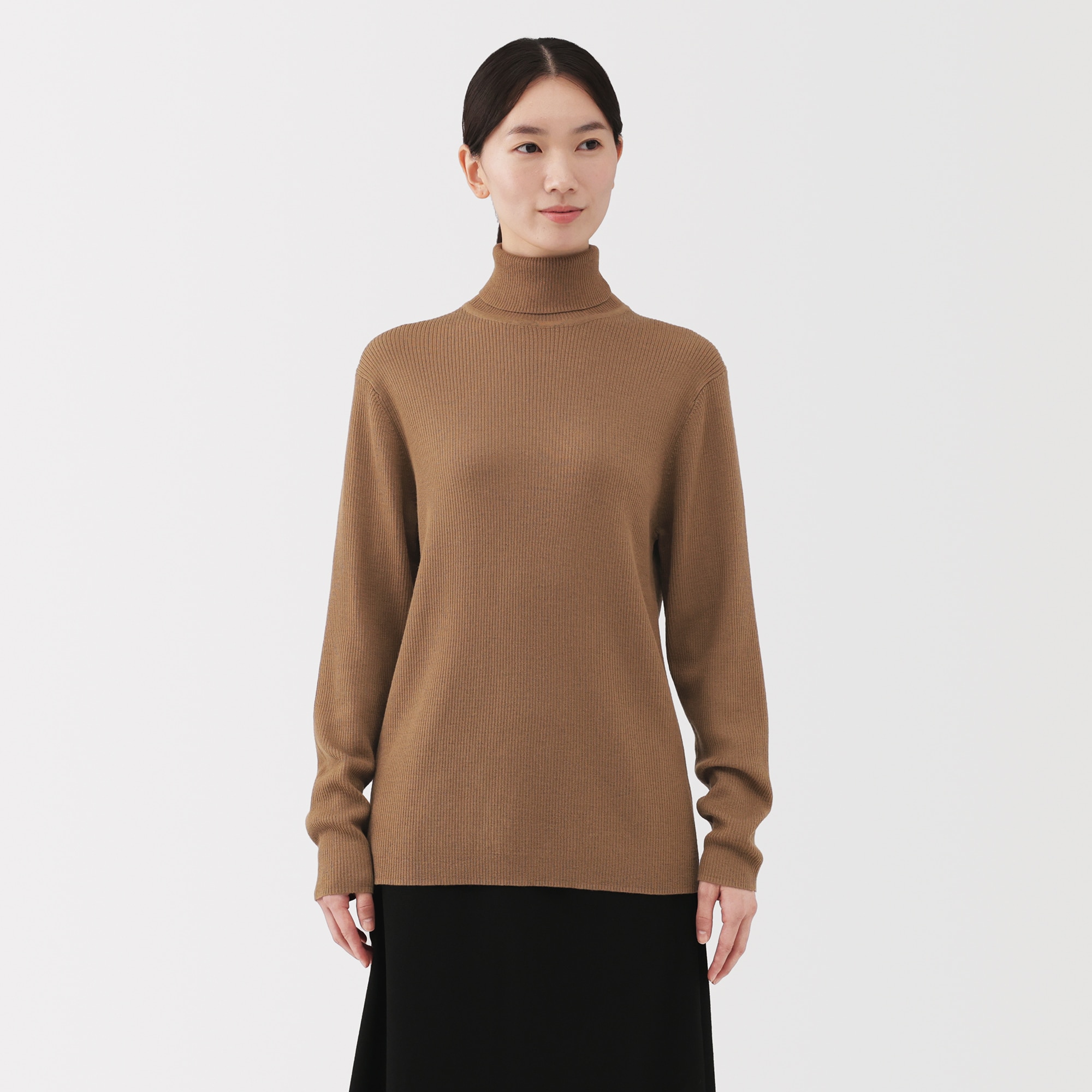 紳士　洗えるウールリブタートルネックセーター