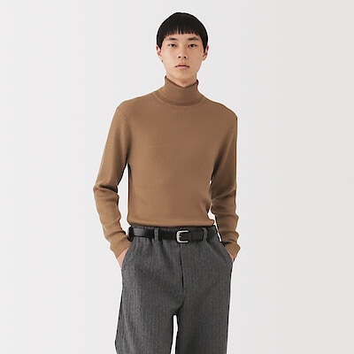 紳士　洗えるウールリブタートルネックセーター