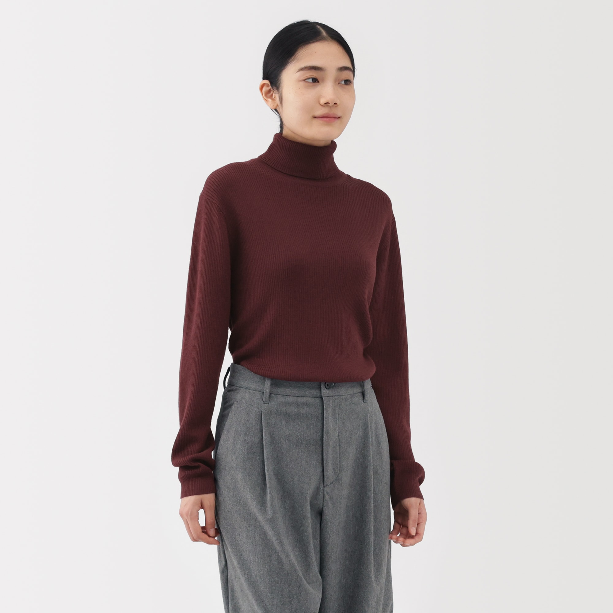 紳士　洗えるウールリブタートルネックセーター