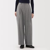 婦人　縦横ストレッチ起毛　タックワイドパンツ