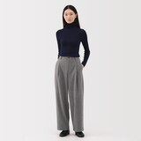 婦人　縦横ストレッチ起毛　タックワイドパンツ