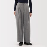 婦人　縦横ストレッチ起毛　タックワイドパンツ