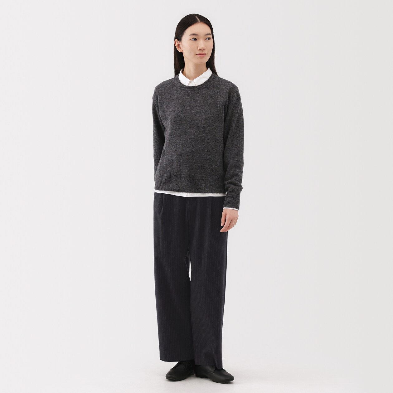 婦人　縦横ストレッチ起毛　タックワイドパンツ