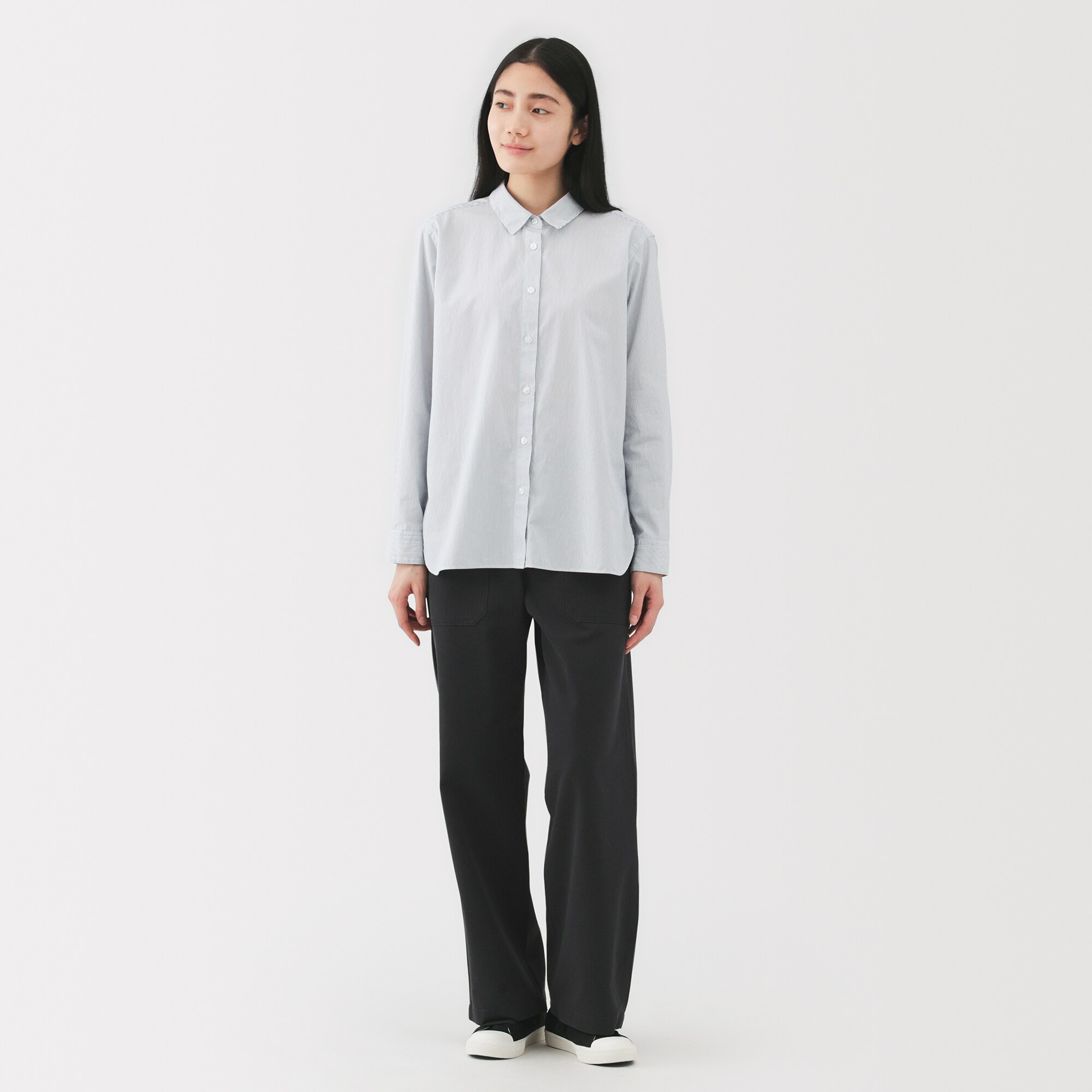 婦人　洗いざらし　ヘリンボーンベイカーストレートパンツ