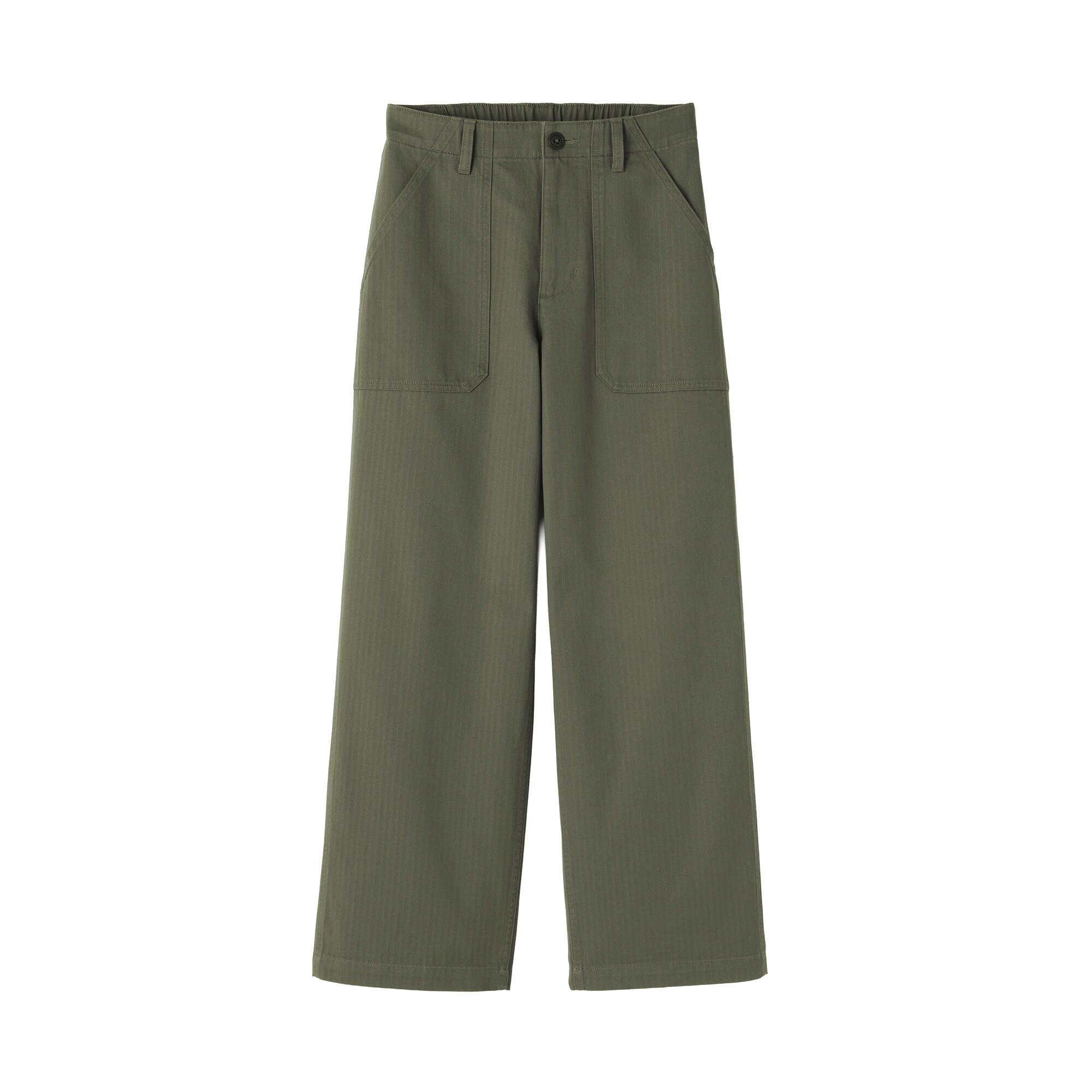 婦人　洗いざらし　ヘリンボーンベイカーストレートパンツ