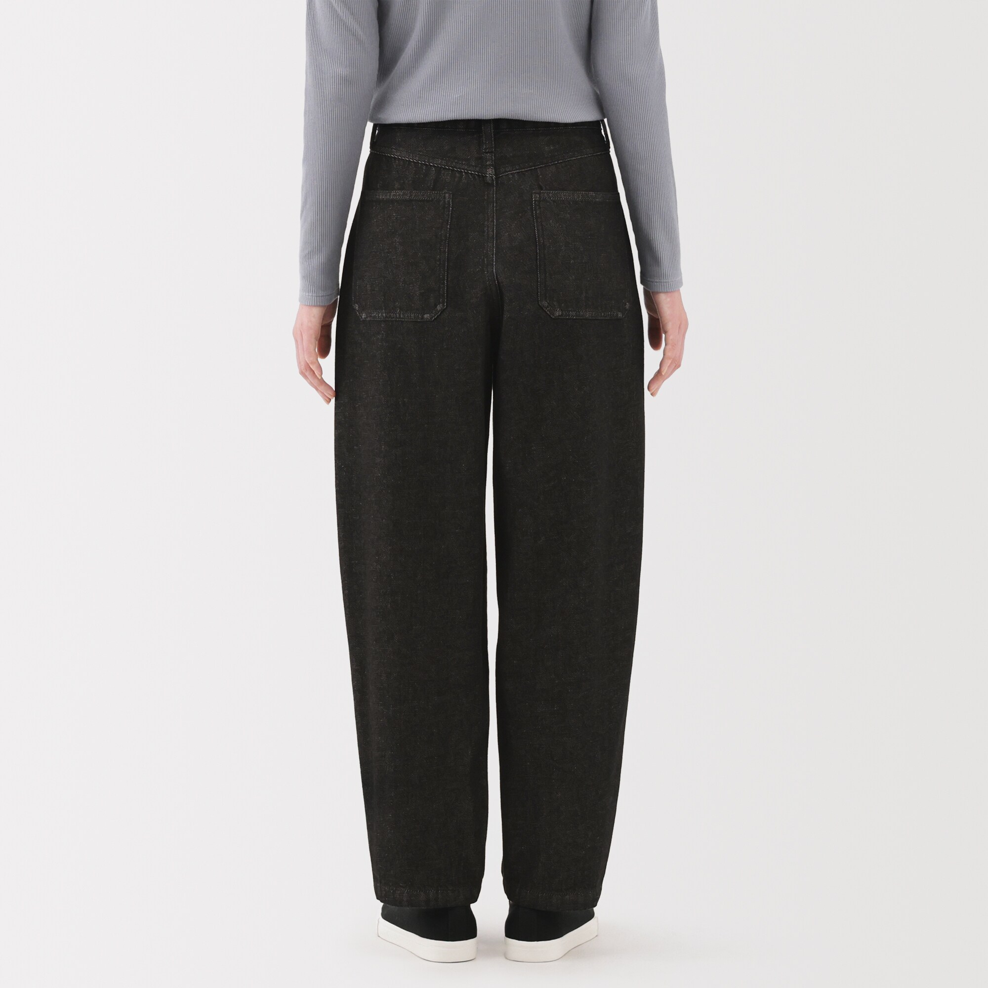 婦人　木の実から作ったカポック混　デニムバレルパンツ　黒