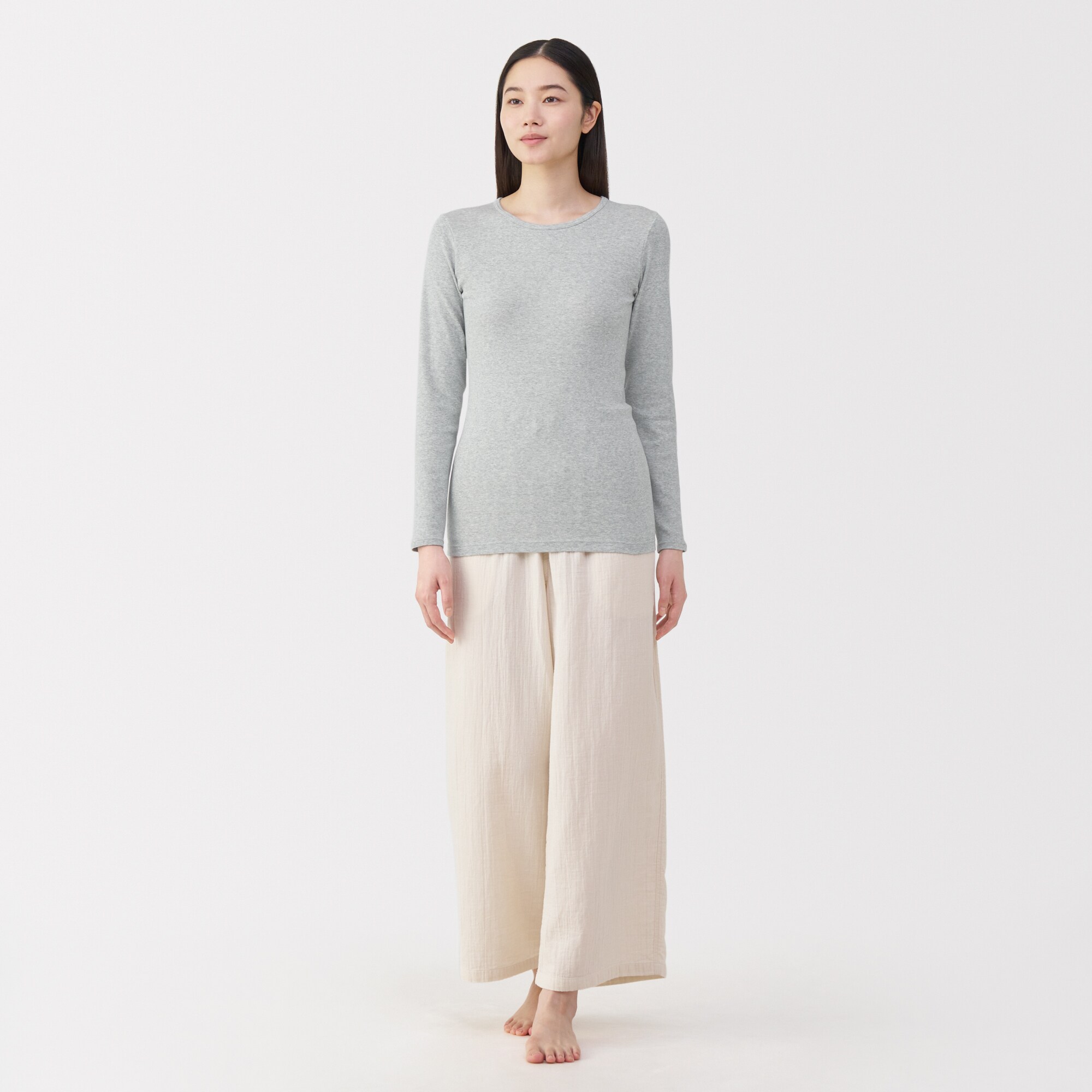 婦人　フライス編みクルーネック長袖Ｔシャツ