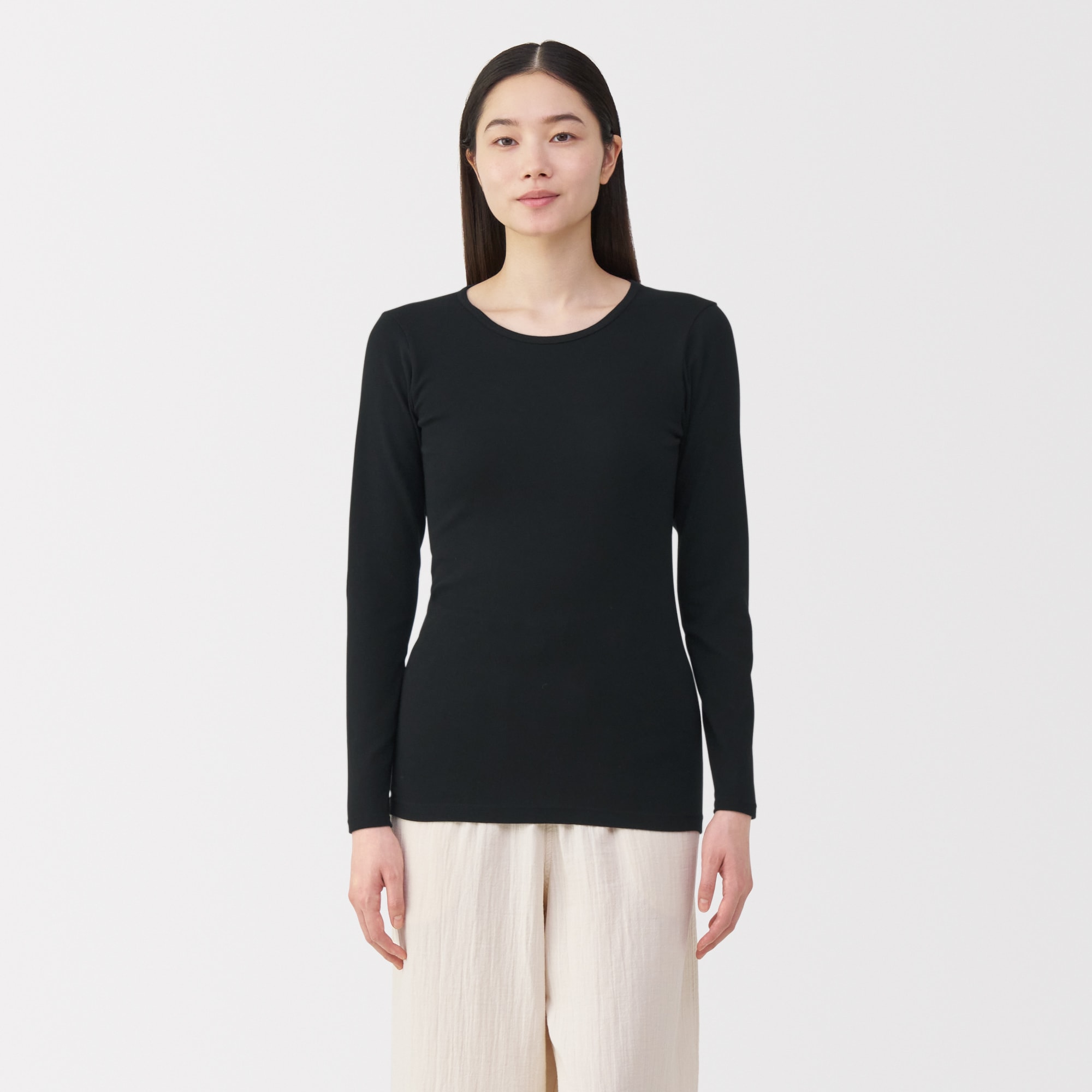 婦人　フライス編みクルーネック長袖Ｔシャツ