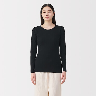 婦人　フライス編みクルーネック長袖Ｔシャツ