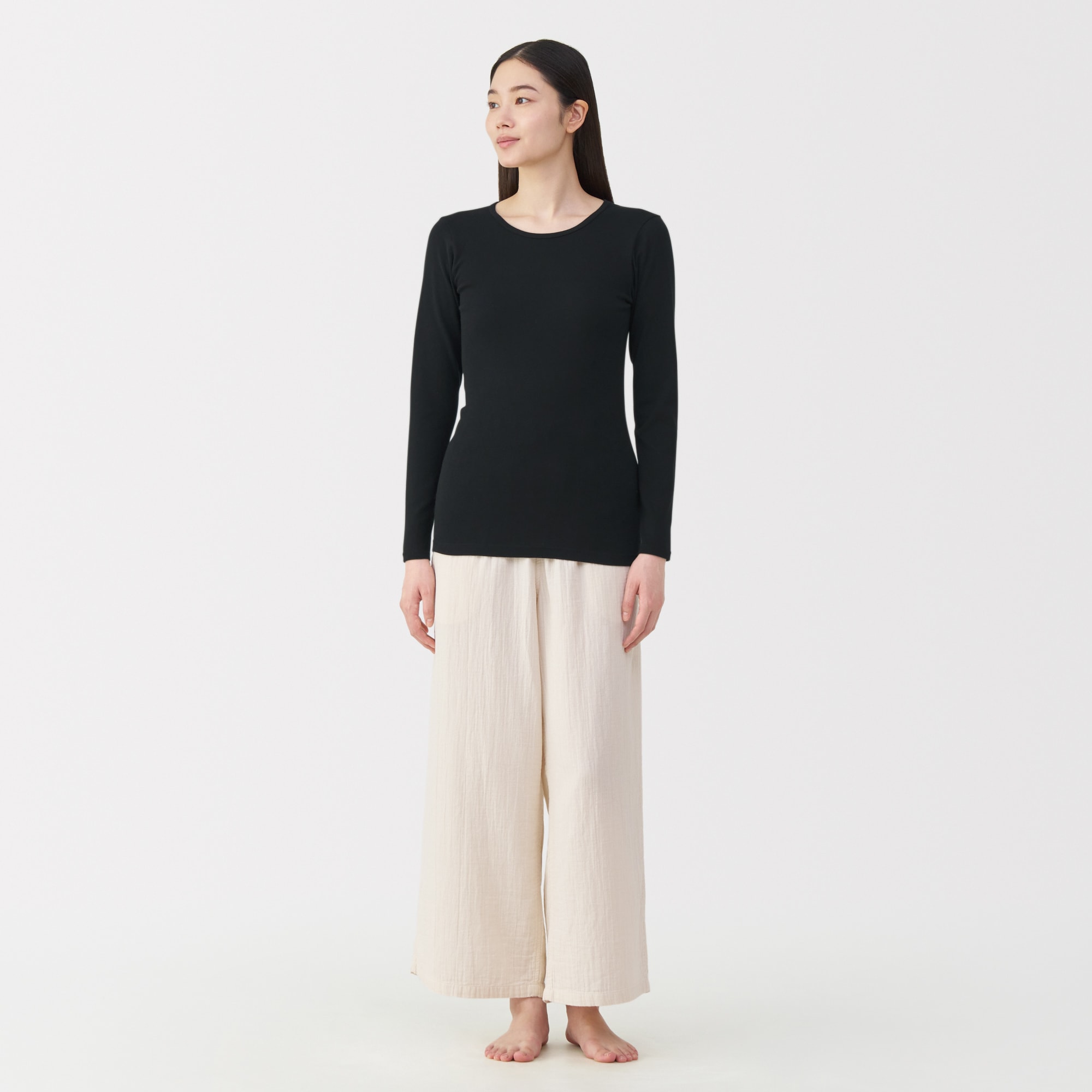 婦人　フライス編みクルーネック長袖Ｔシャツ