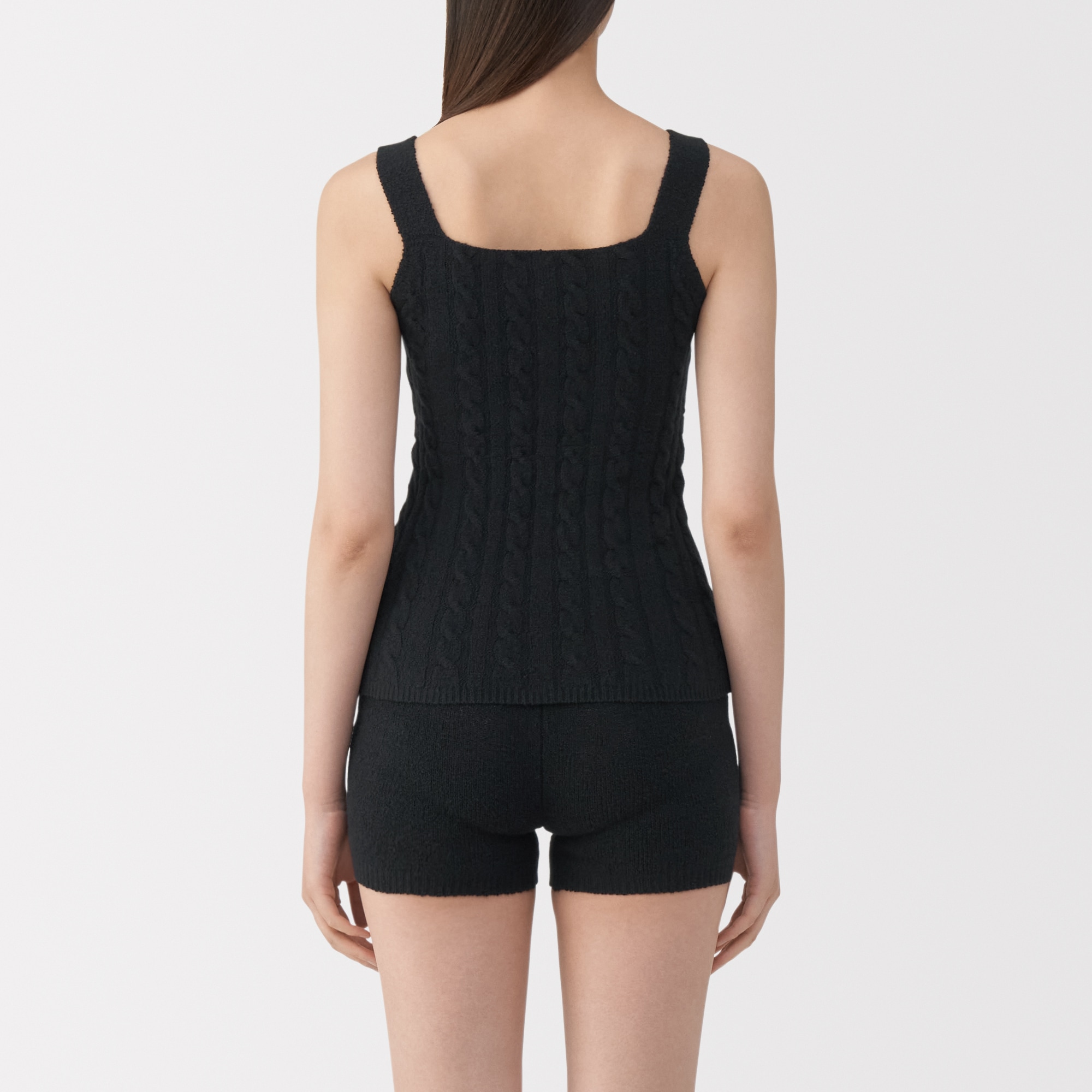 婦人　コットン混もこもこニットブラタンクトップ　ケーブル柄