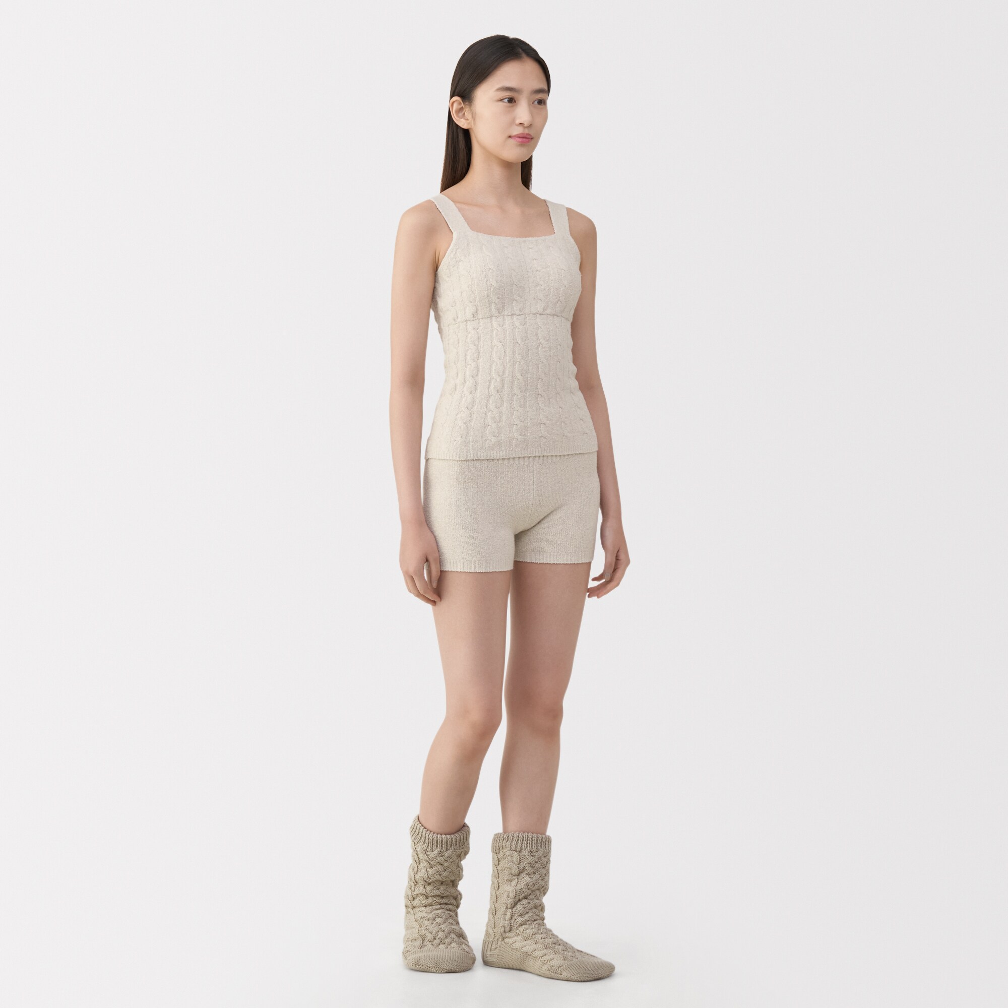 無印良品 コットン混もこもこニット ブラタンクトップ オーバーパンツ アイボリー 婦人 コットン混もこもこニットブラタンクトップ ケーブル柄 | 無印良品