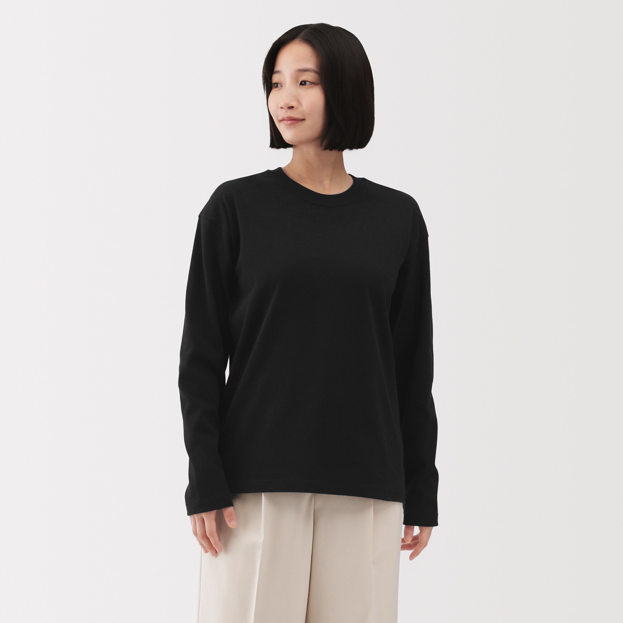 婦人　引き揃え天竺編みクルーネック長袖Ｔシャツ