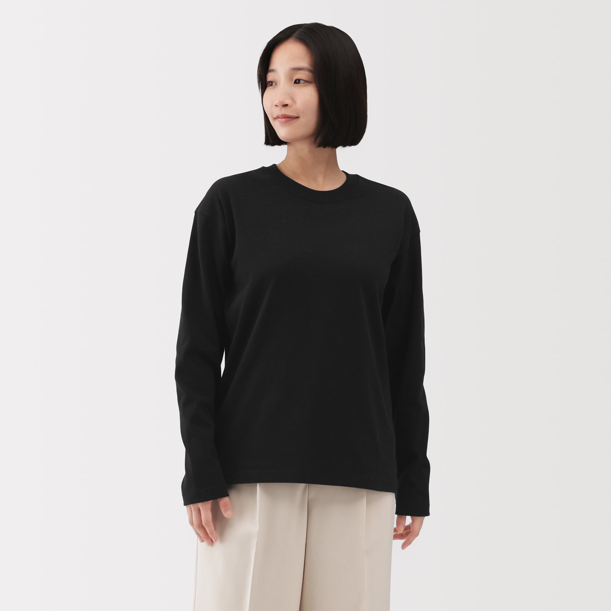 婦人 引き揃え天竺編みクルーネック長袖Tシャツ | 無印良品