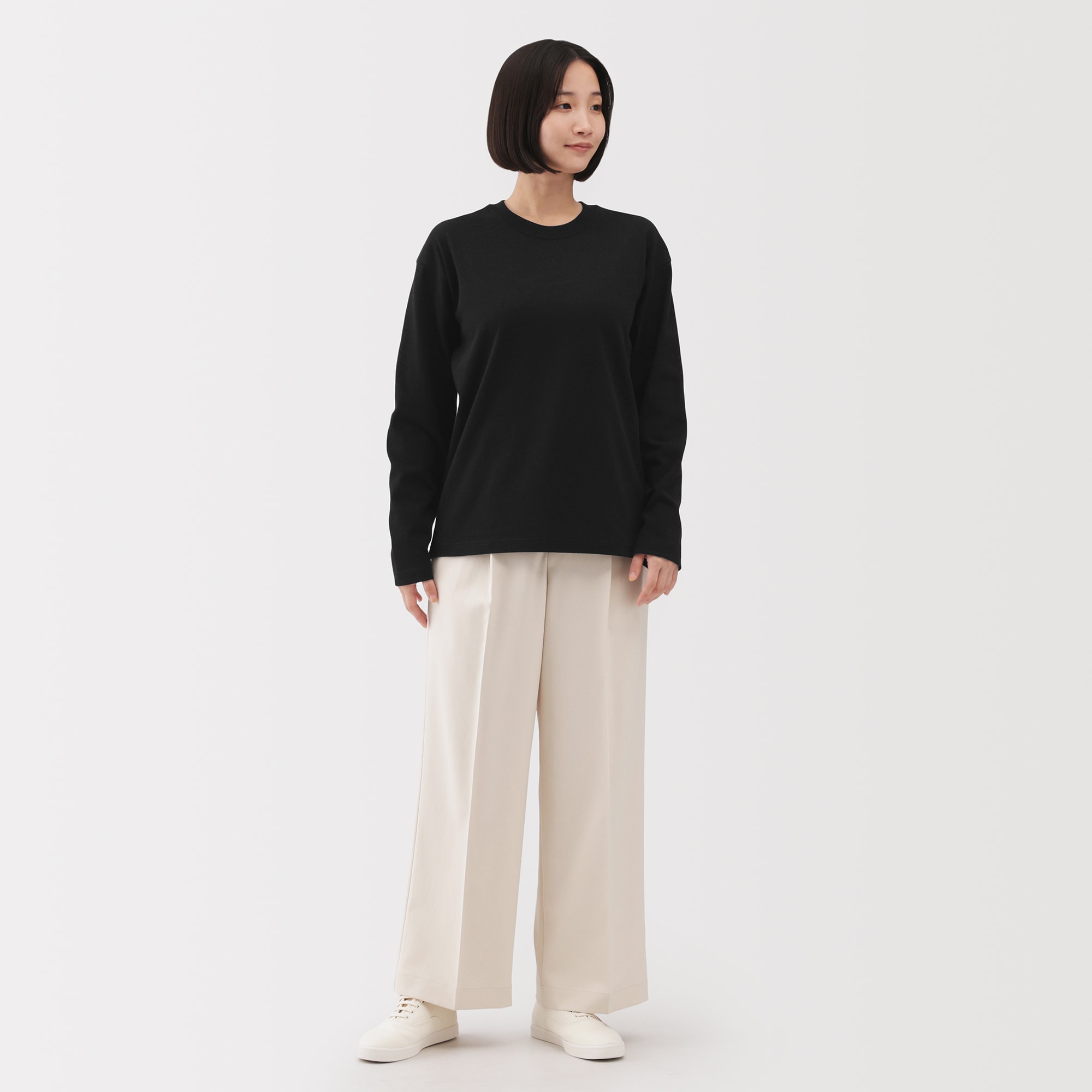 婦人 引き揃え天竺編みクルーネック長袖Tシャツ | 無印良品