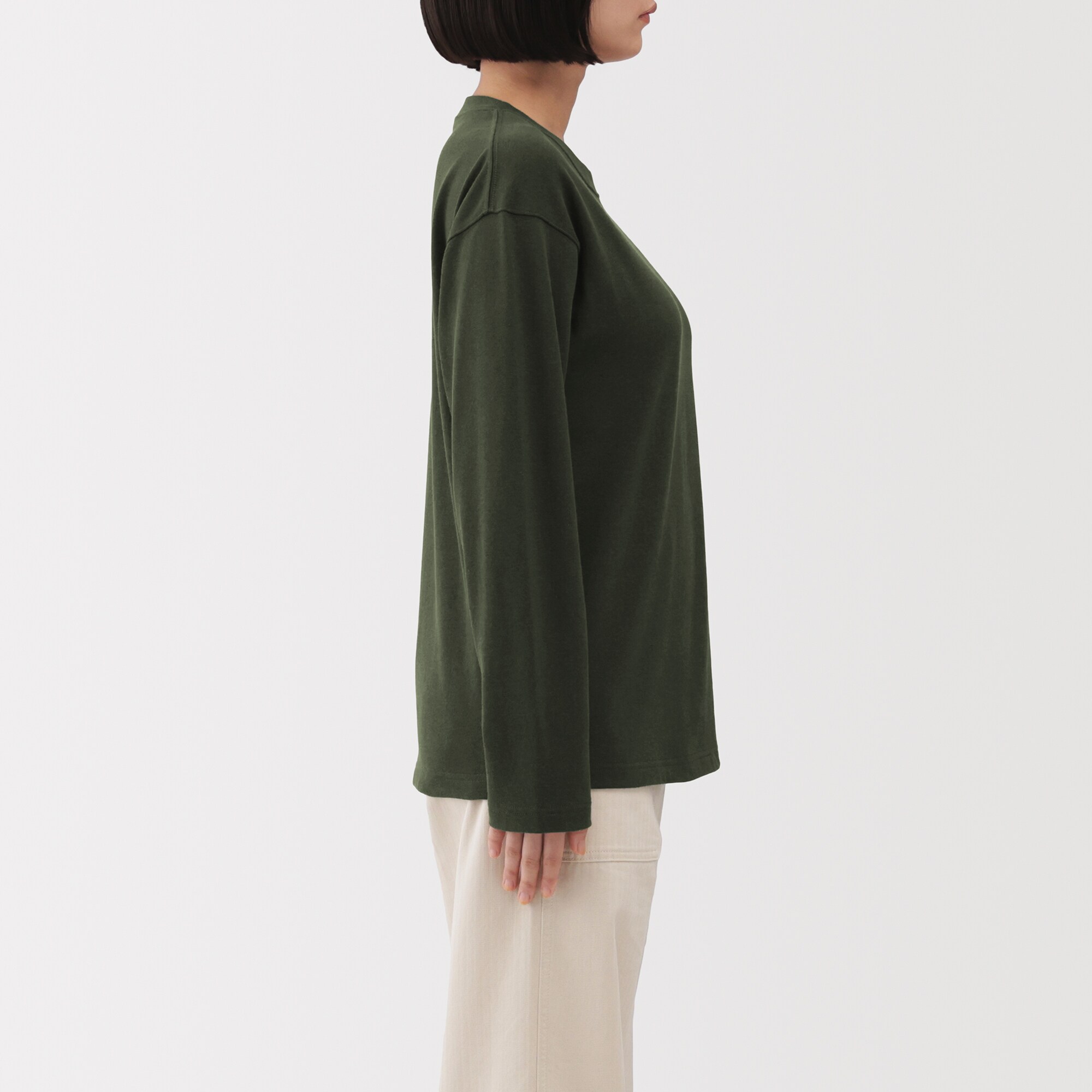 婦人　引き揃え天竺編みクルーネック長袖Ｔシャツ