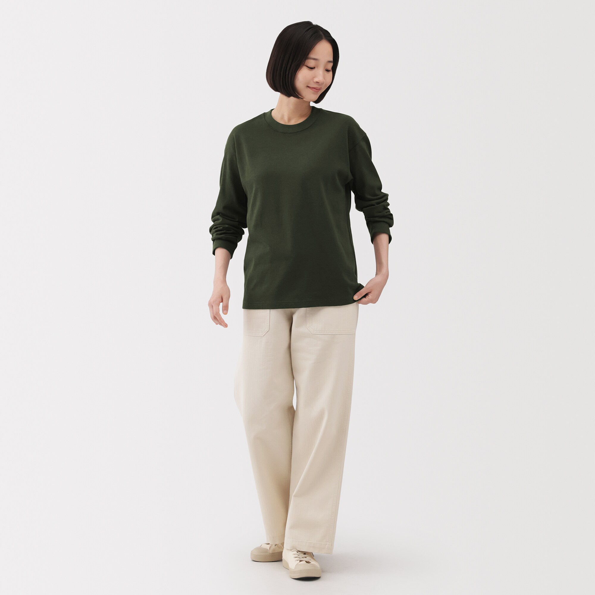 婦人　引き揃え天竺編みクルーネック長袖Ｔシャツ