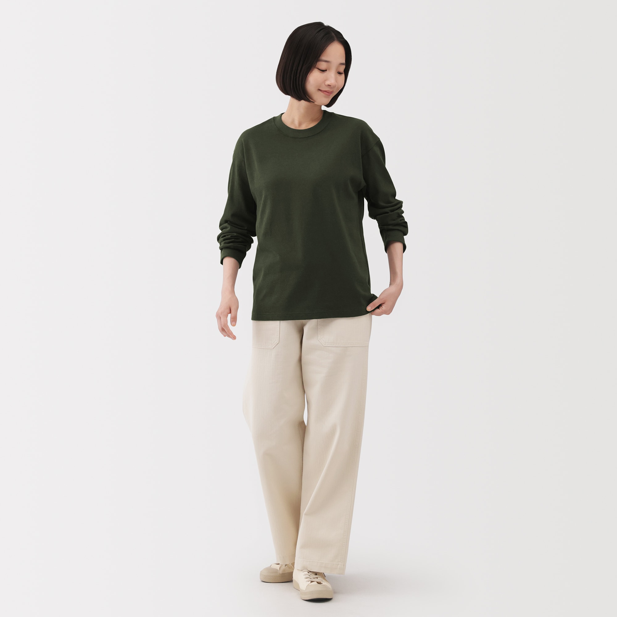 婦人　引き揃え天竺編みクルーネック長袖Ｔシャツ