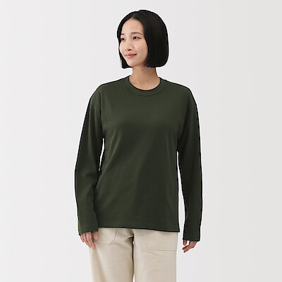 婦人　引き揃え天竺編みクルーネック長袖Ｔシャツ