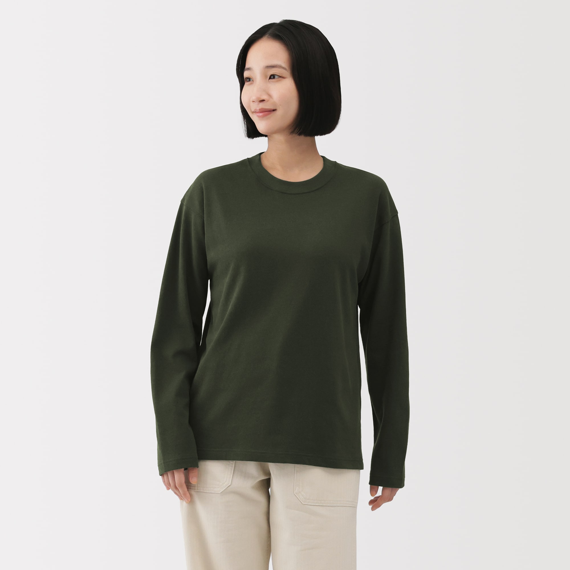 婦人　引き揃え天竺編みクルーネック長袖Ｔシャツ