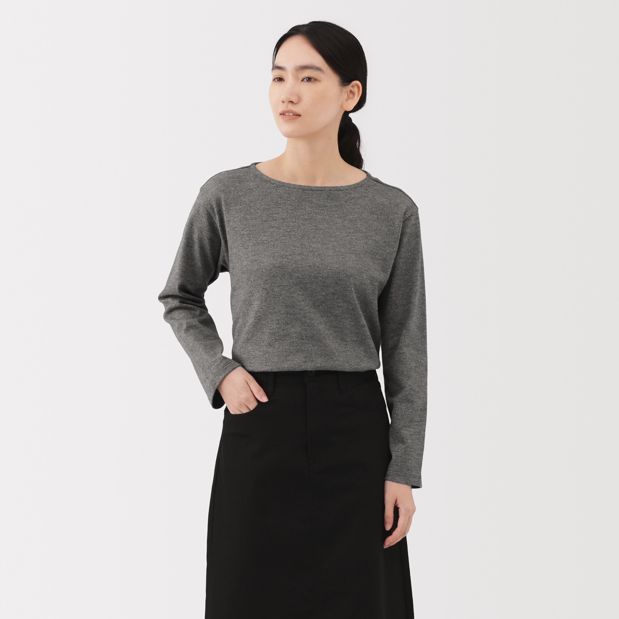 婦人　太番手ボートネック長袖Ｔシャツ