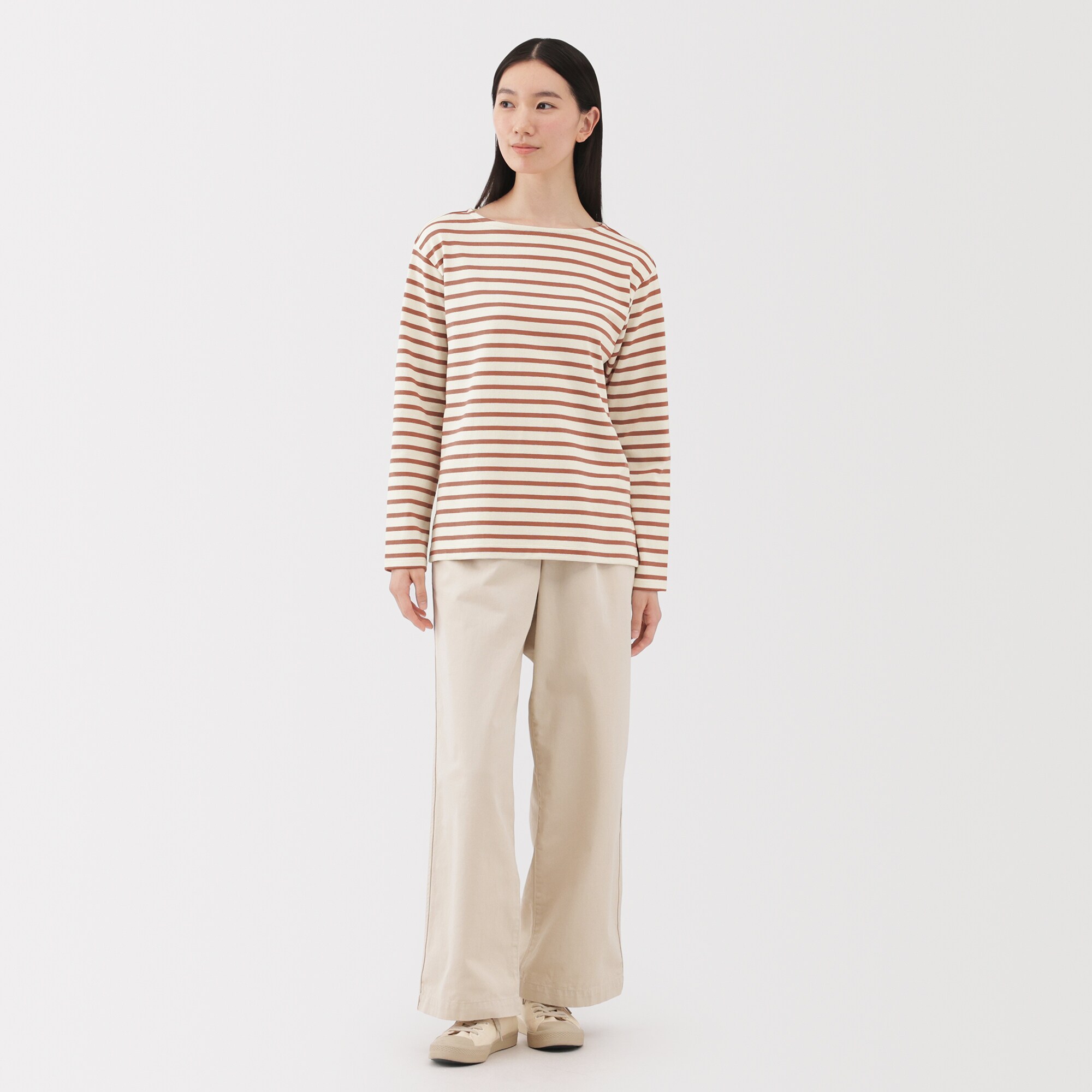 婦人　太番手ボートネック長袖Ｔシャツ