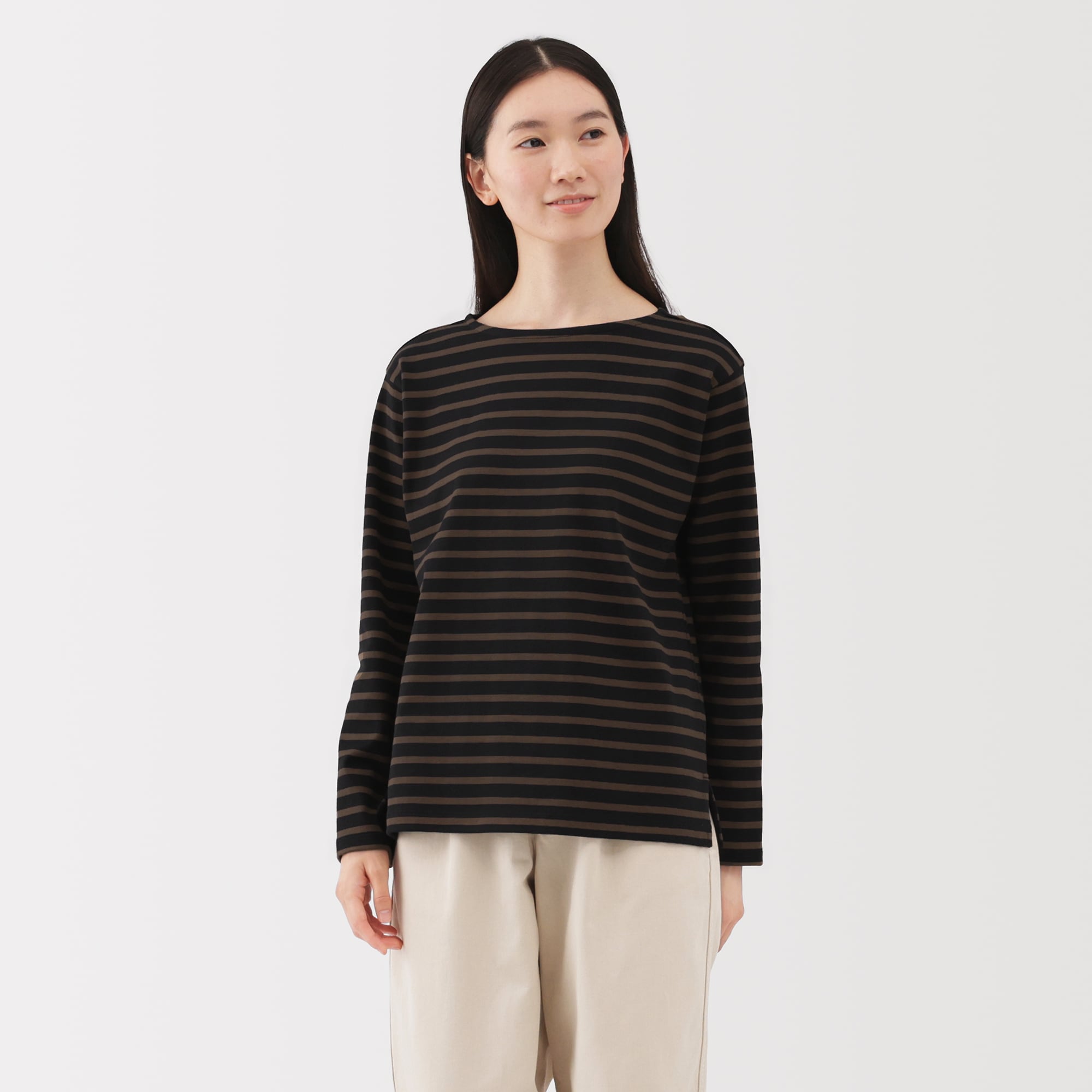 婦人　太番手ボートネック長袖Ｔシャツ