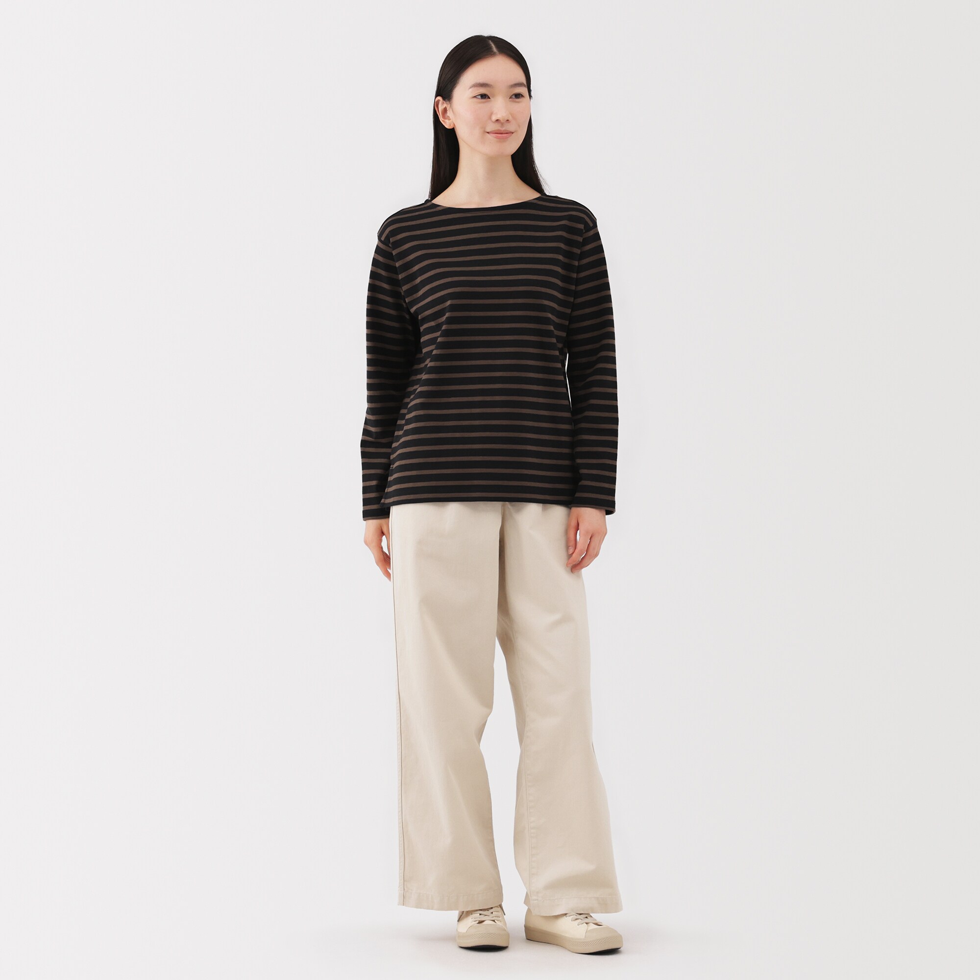 婦人　太番手ボートネック長袖Ｔシャツ