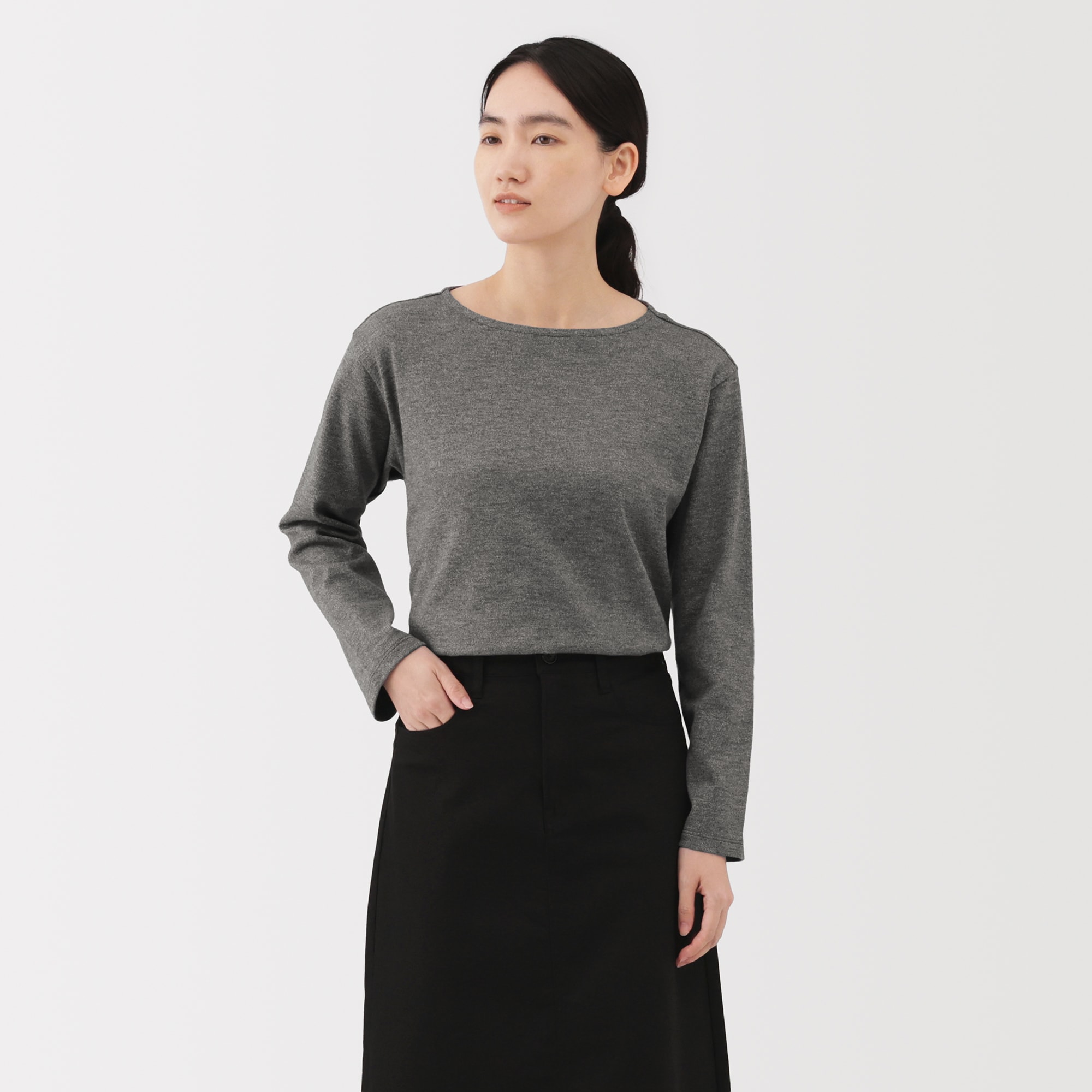 婦人　太番手ボートネック長袖Ｔシャツ