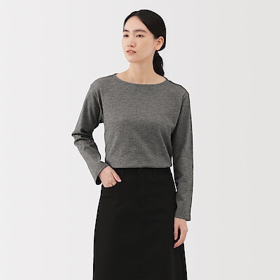 婦人　太番手ボートネック長袖Ｔシャツ