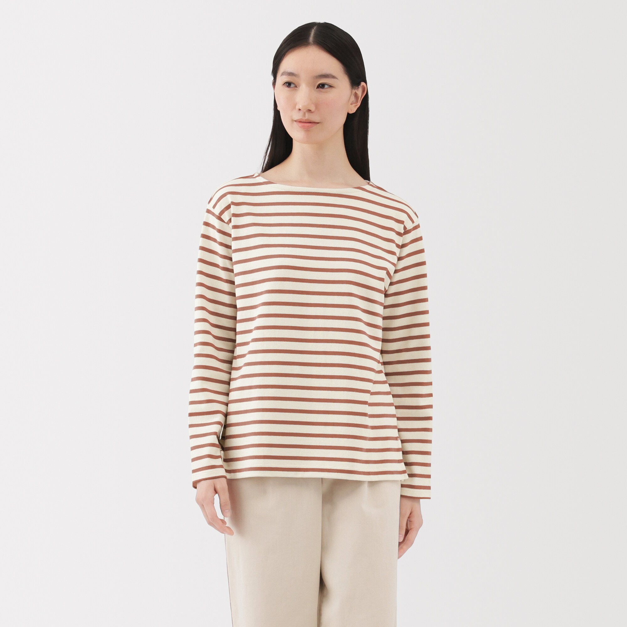 婦人　太番手ボートネック長袖Ｔシャツ