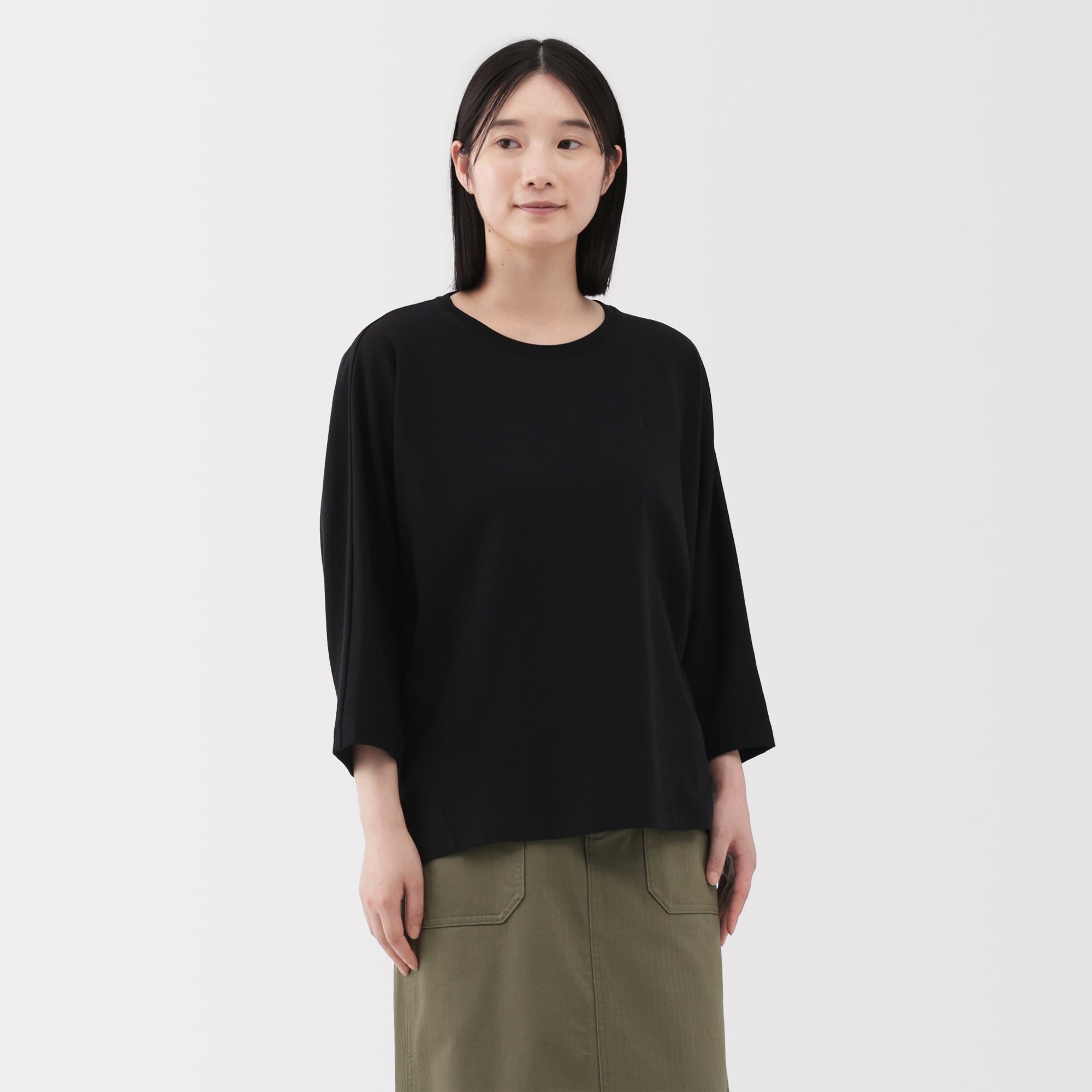 nonnative 七分袖 ライト スウェット カットソー 切りっぱなし 3 黒 婦人 ライトスウェット七分袖プルオーバー | 無印良品