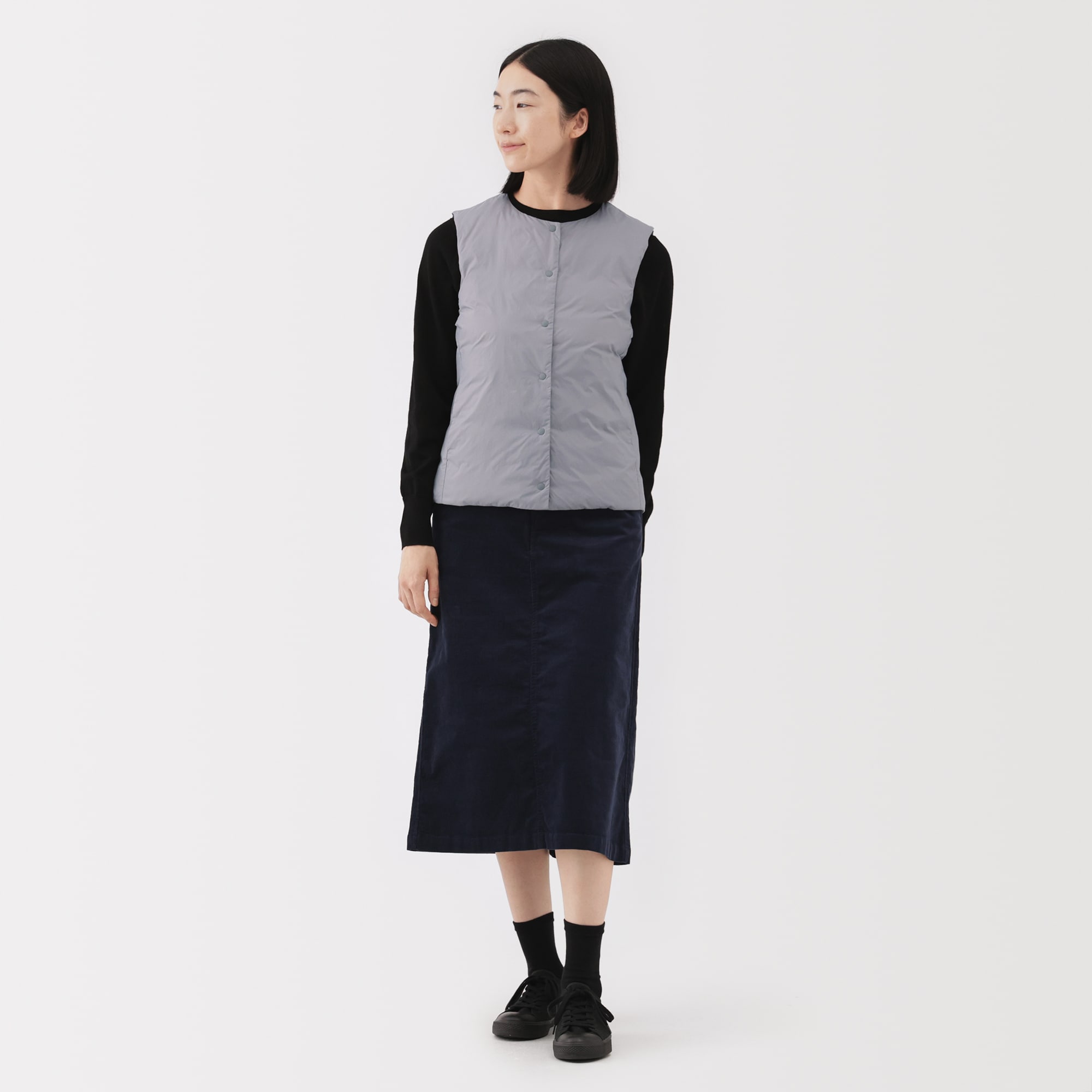 婦人 軽量ダウンポケッタブルノーカラーベスト | 無印良品