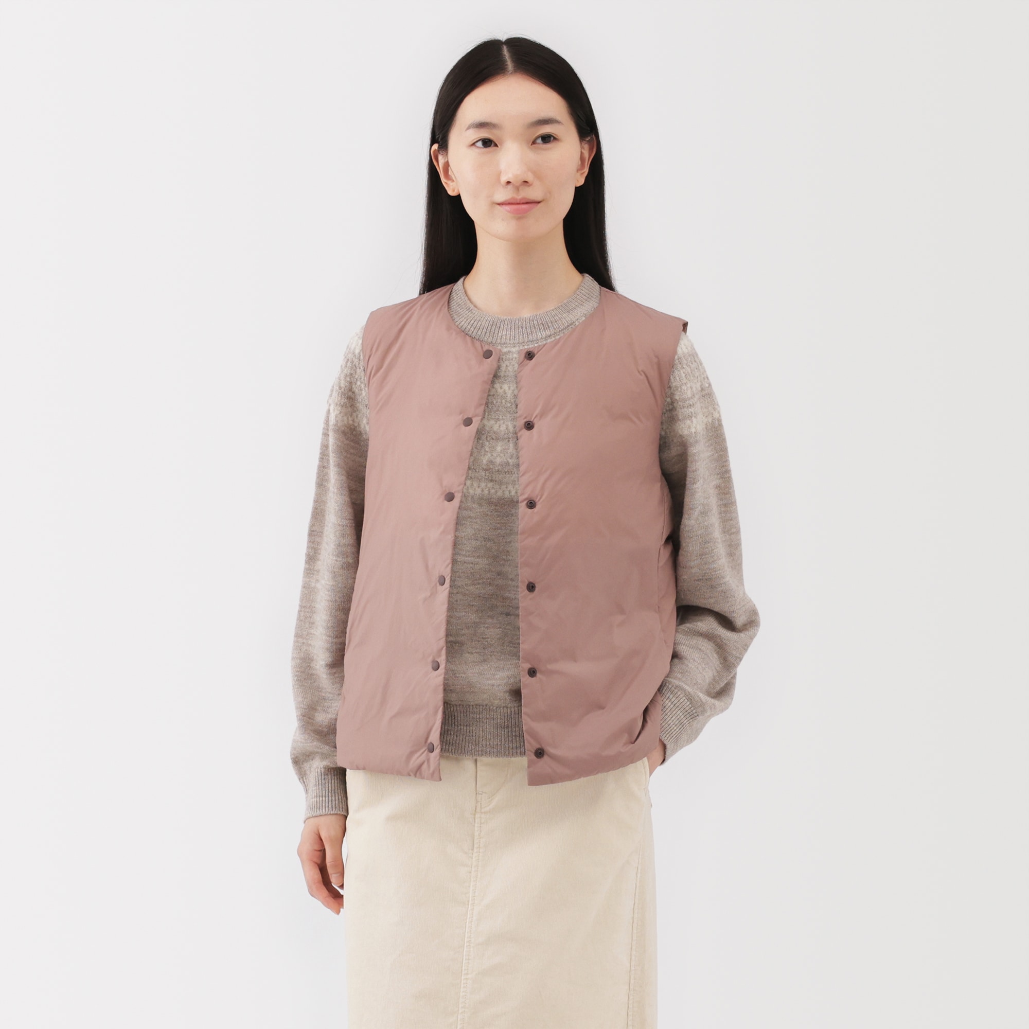 婦人 軽量ダウンポケッタブルノーカラーベスト | 無印良品