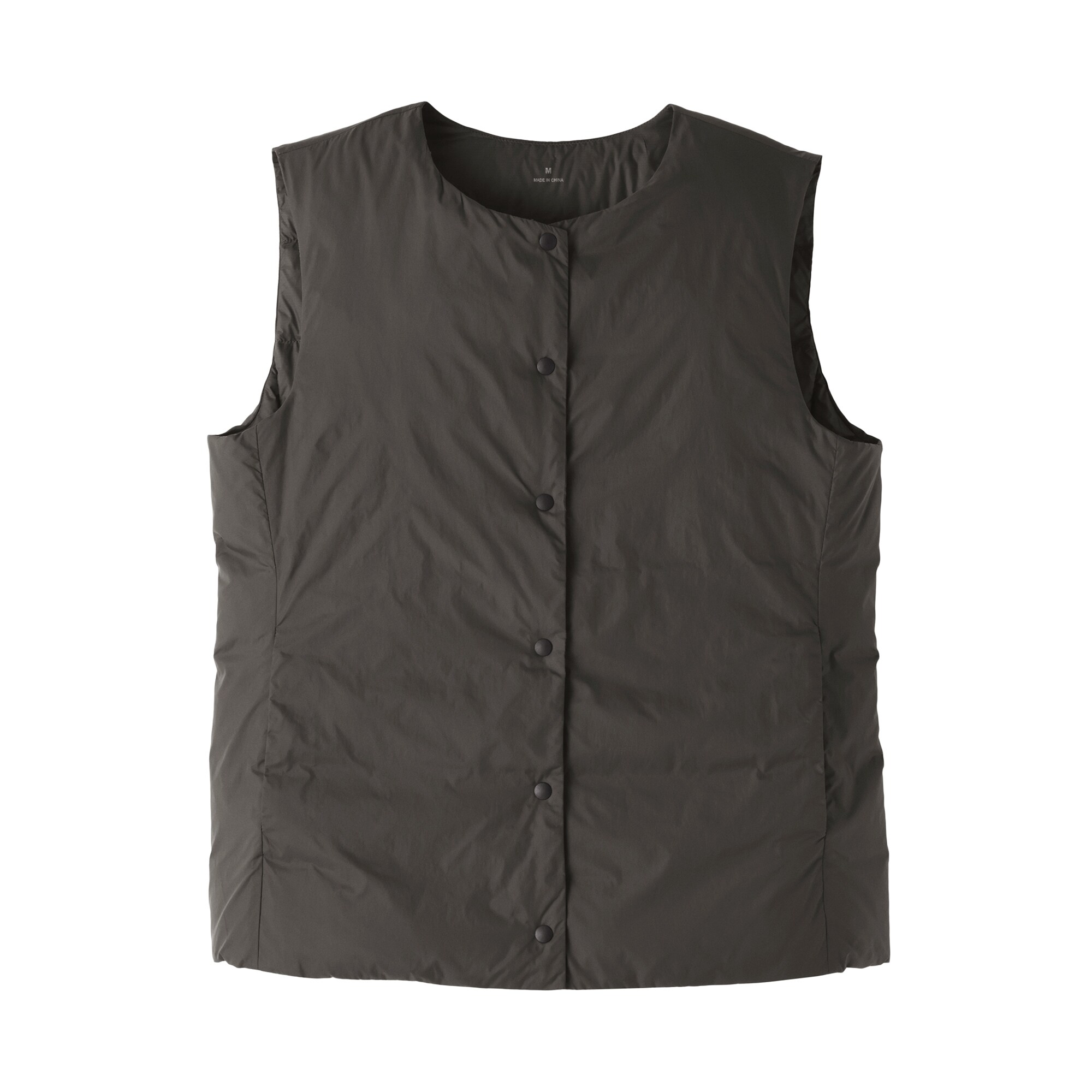 婦人　軽量ダウンポケッタブルノーカラーベスト