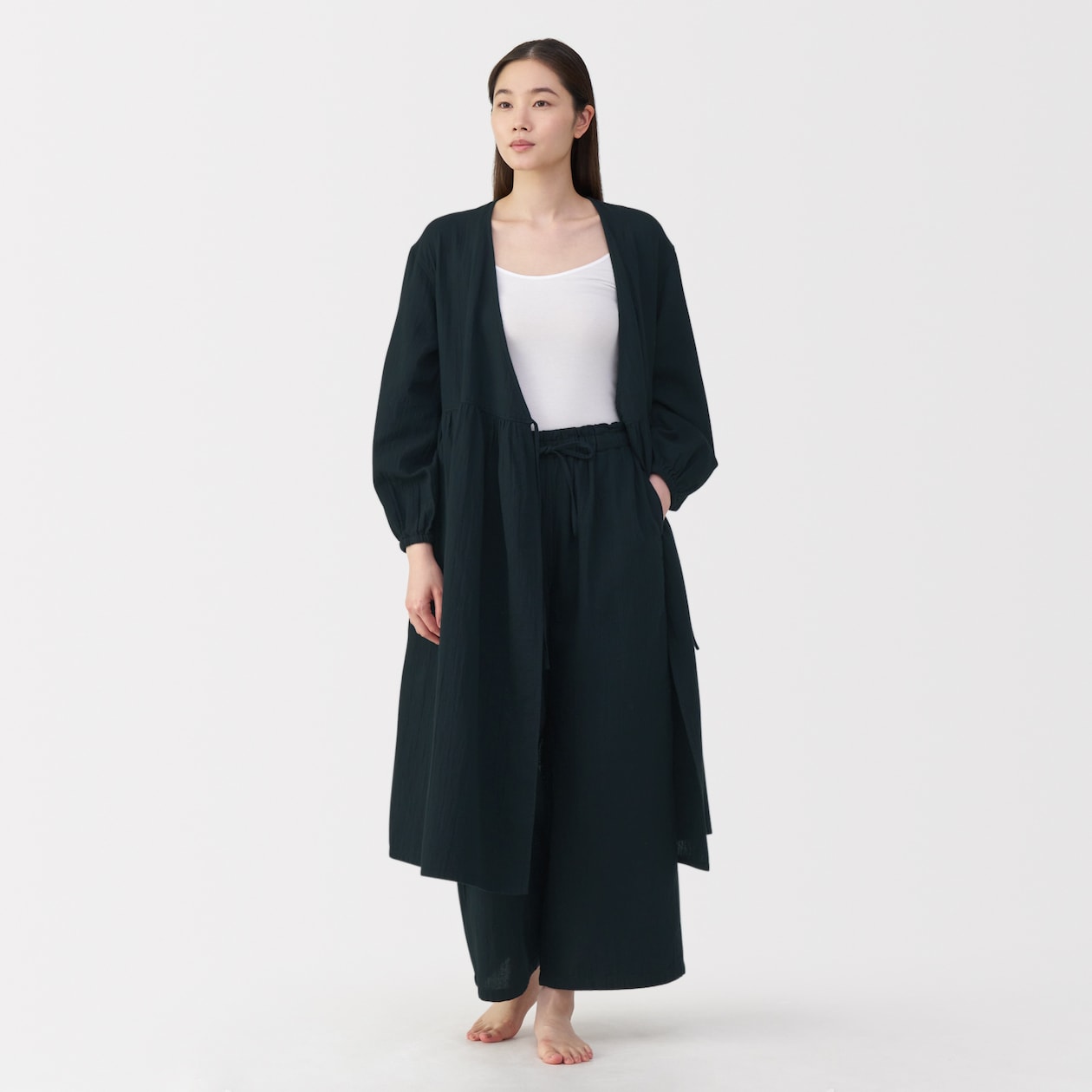 婦人　ふんわりしぼガーゼ　ロングパンツ