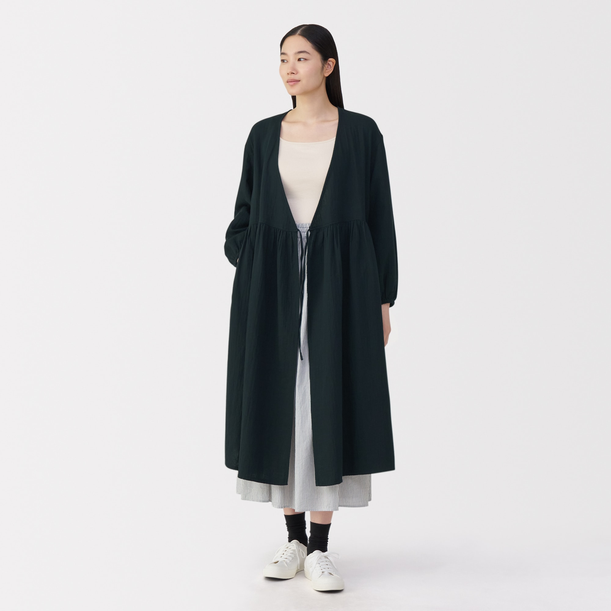 婦人　ふんわりしぼガーゼ　ロングカーディガン