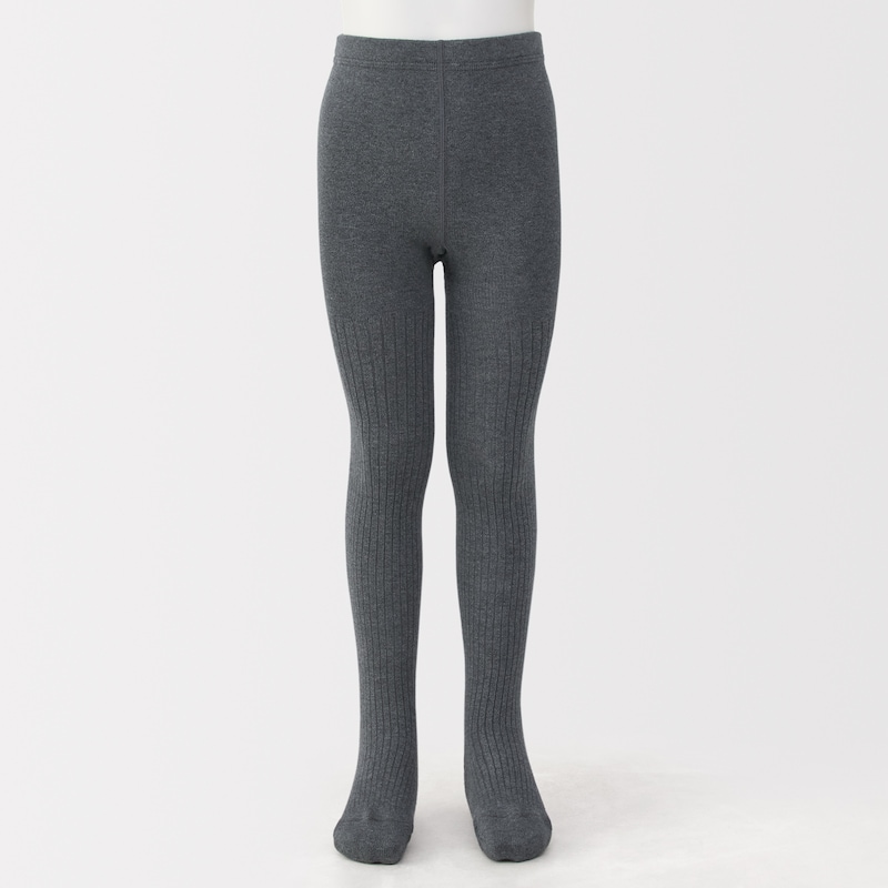 キッズ　足なり直角　かかとに合う　リブ編みタイツ