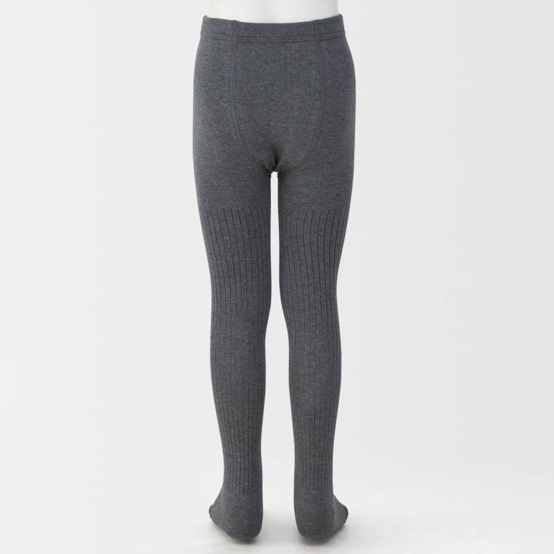 キッズ　足なり直角　かかとに合う　リブ編みタイツ