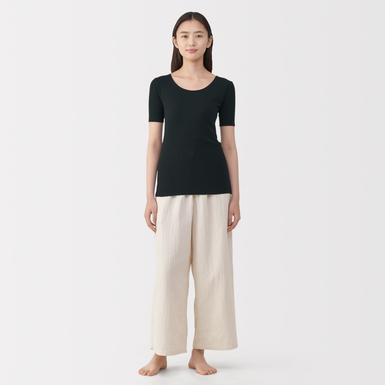 婦人　あったか綿　半袖Ｔシャツ