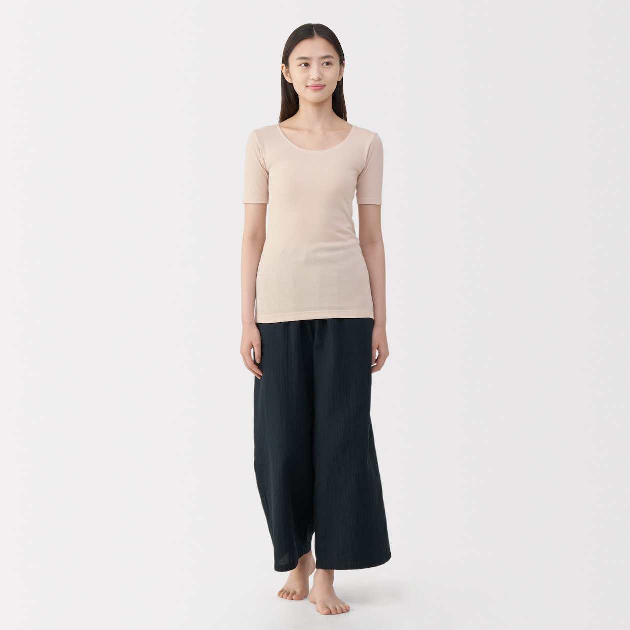 婦人　あったか綿　半袖Ｔシャツ