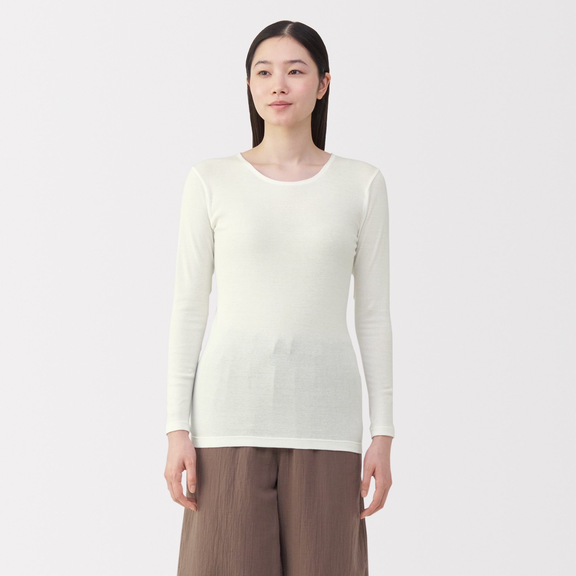 婦人　あったか綿　クルーネック長袖Ｔシャツ