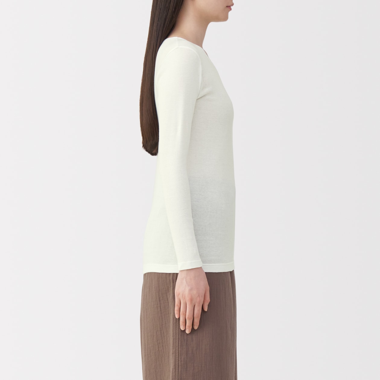 婦人　あったか綿　クルーネック長袖Ｔシャツ