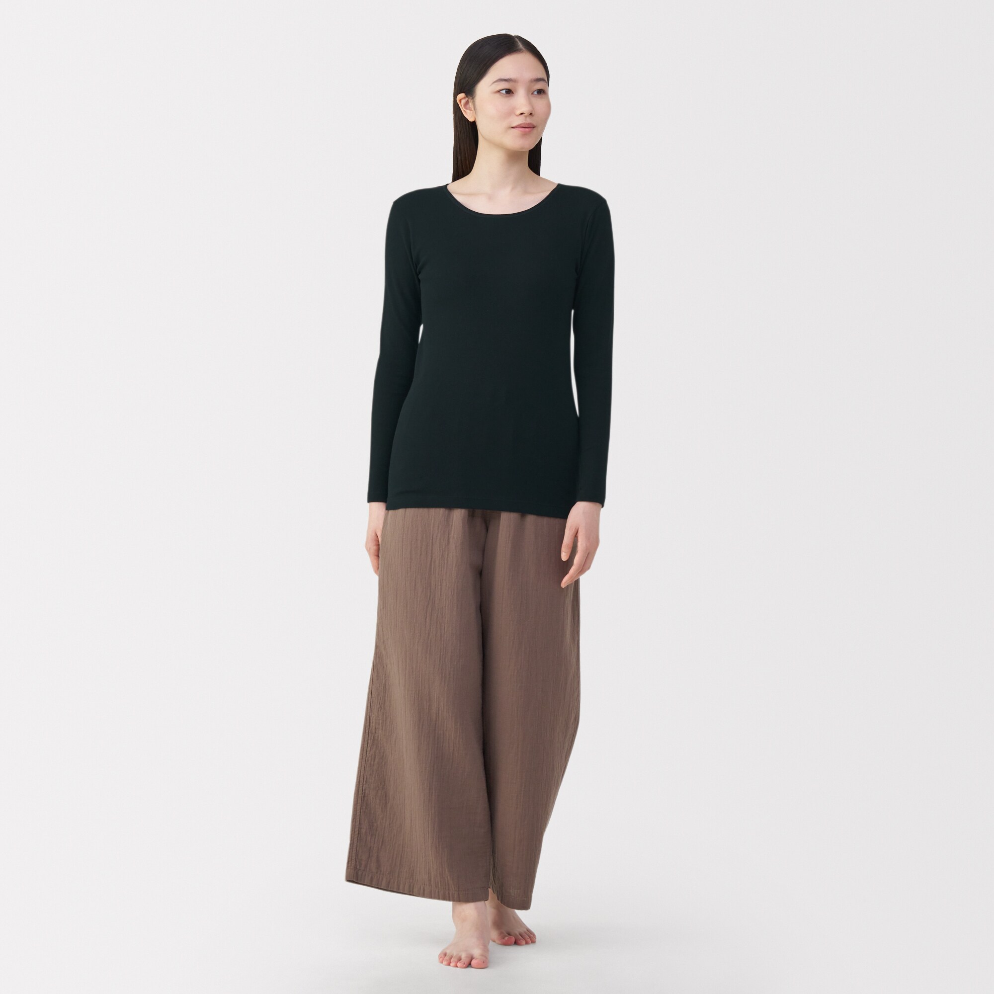 婦人　あったか綿　クルーネック長袖Ｔシャツ