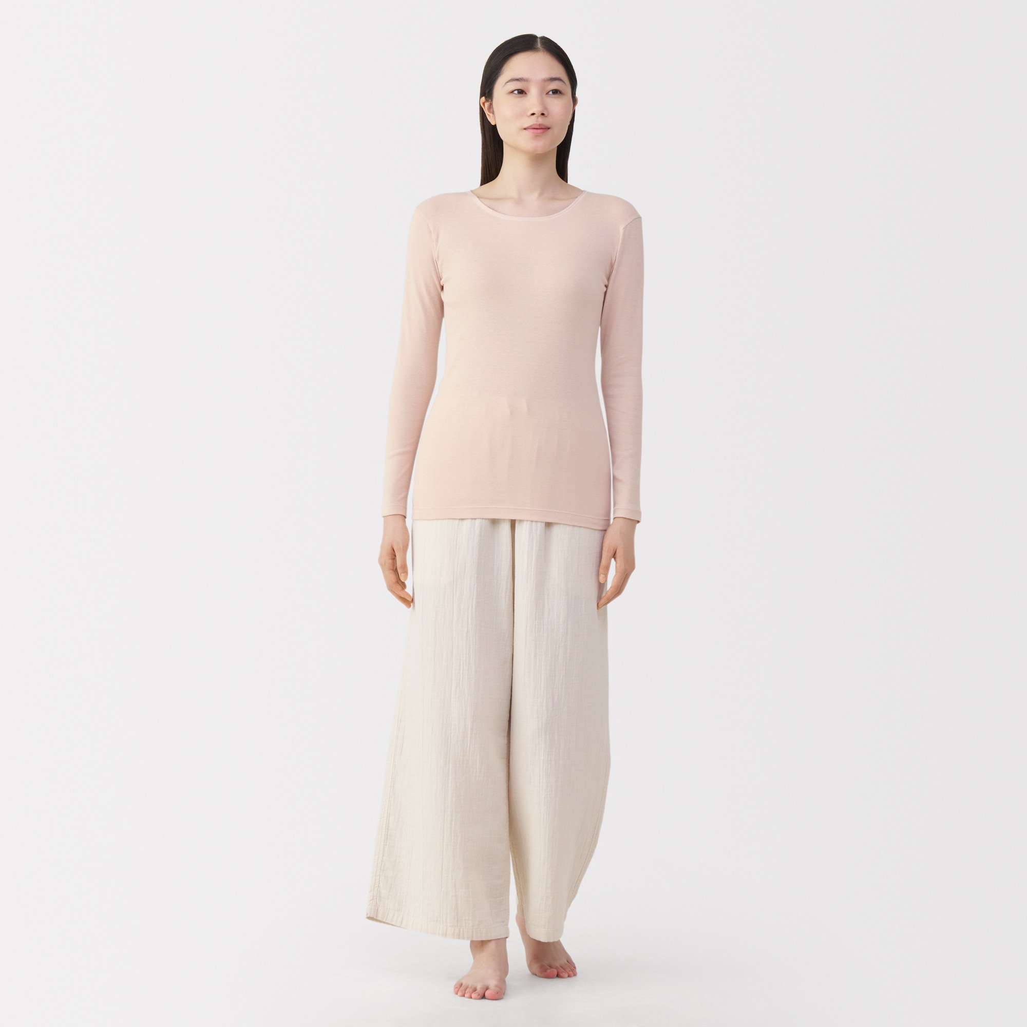 婦人　あったか綿　クルーネック長袖Ｔシャツ