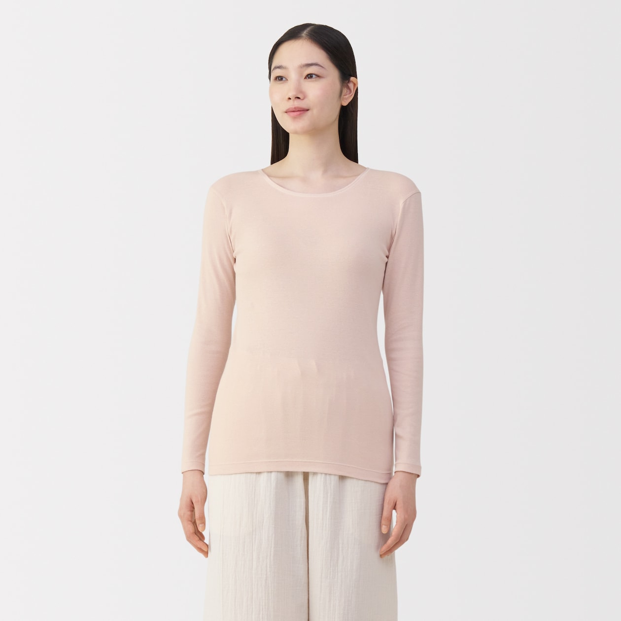 婦人　あったか綿　クルーネック長袖Ｔシャツ