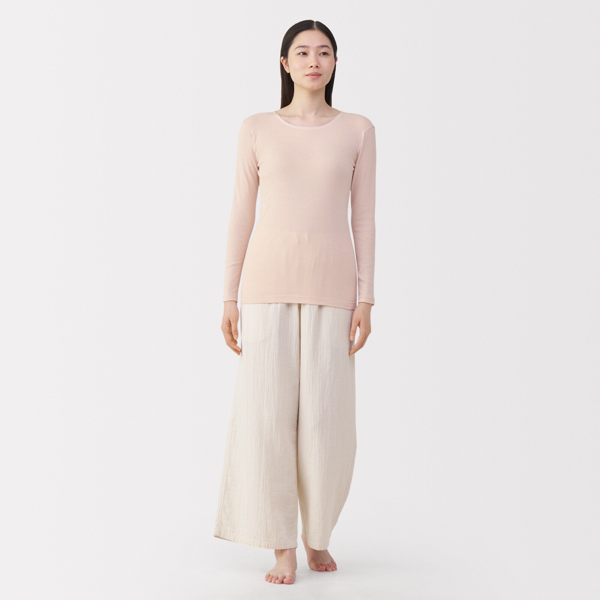 婦人　あったか綿　クルーネック長袖Ｔシャツ