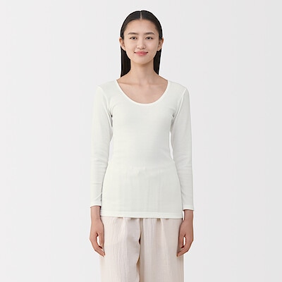 婦人　あったか綿　Ｕネック八分袖Ｔシャツ