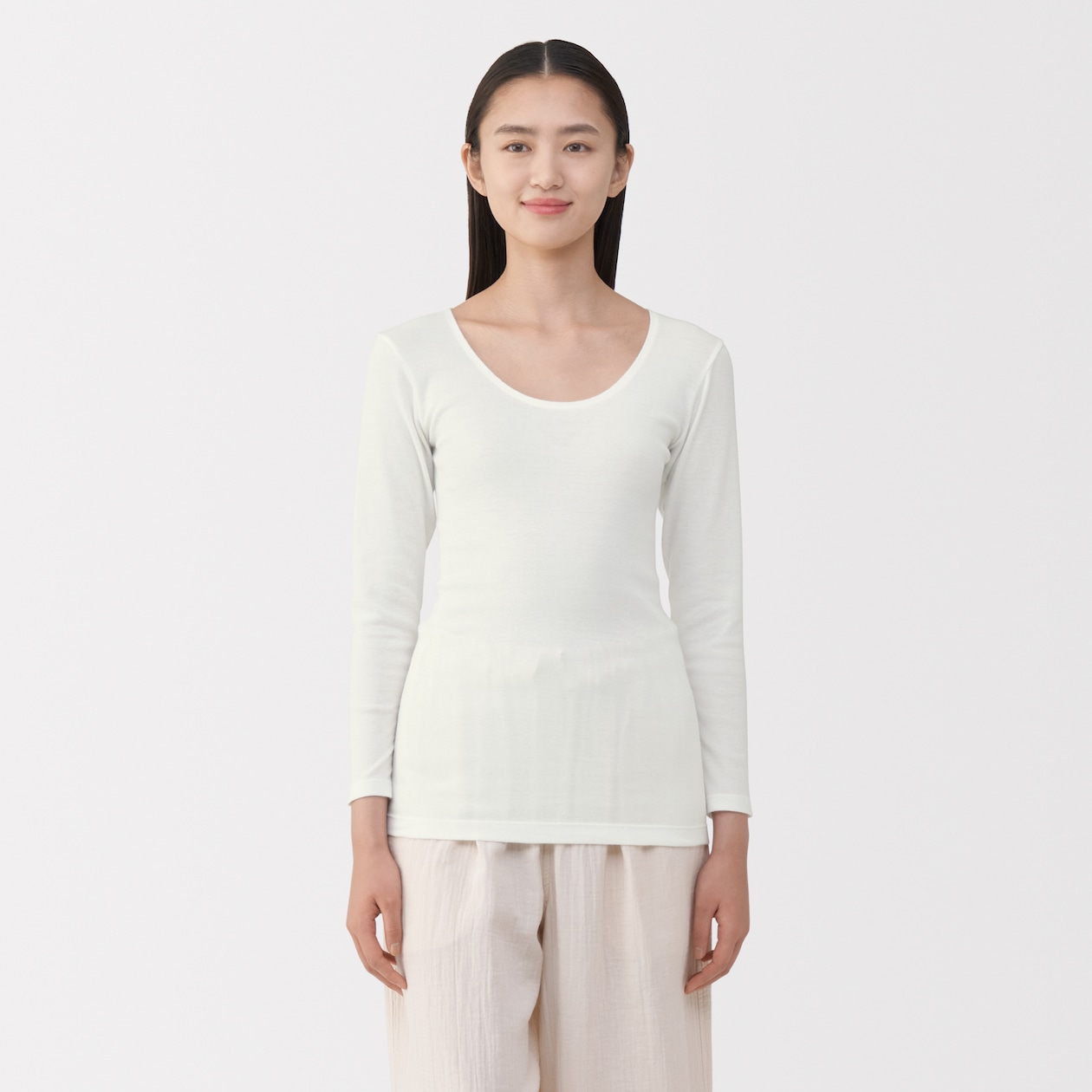婦人　あったか綿　Ｕネック八分袖Ｔシャツ